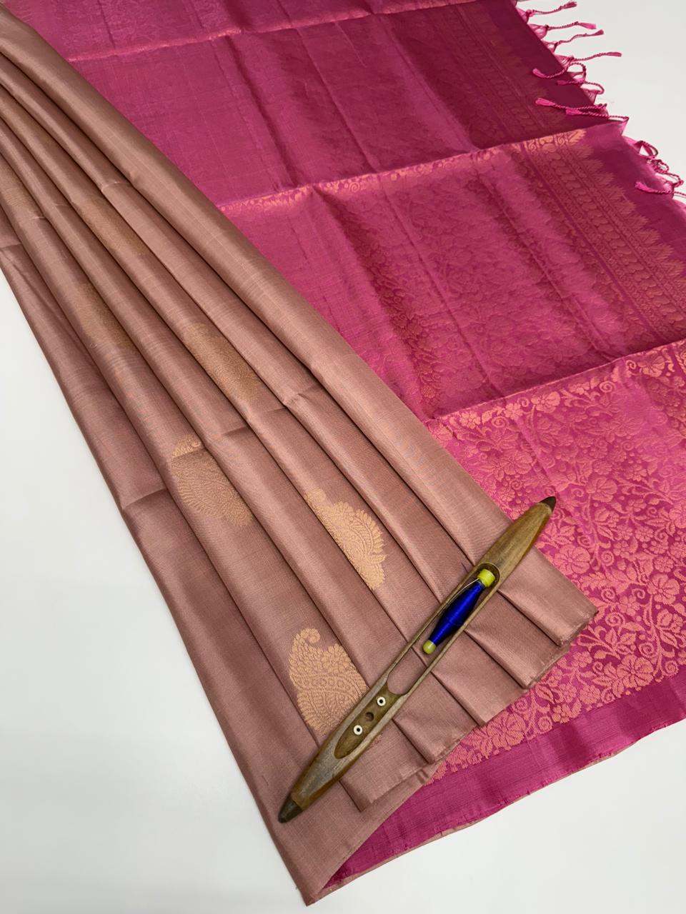 VSBL392 - beige color body & pink color pallu , blouse - Pure silk ...