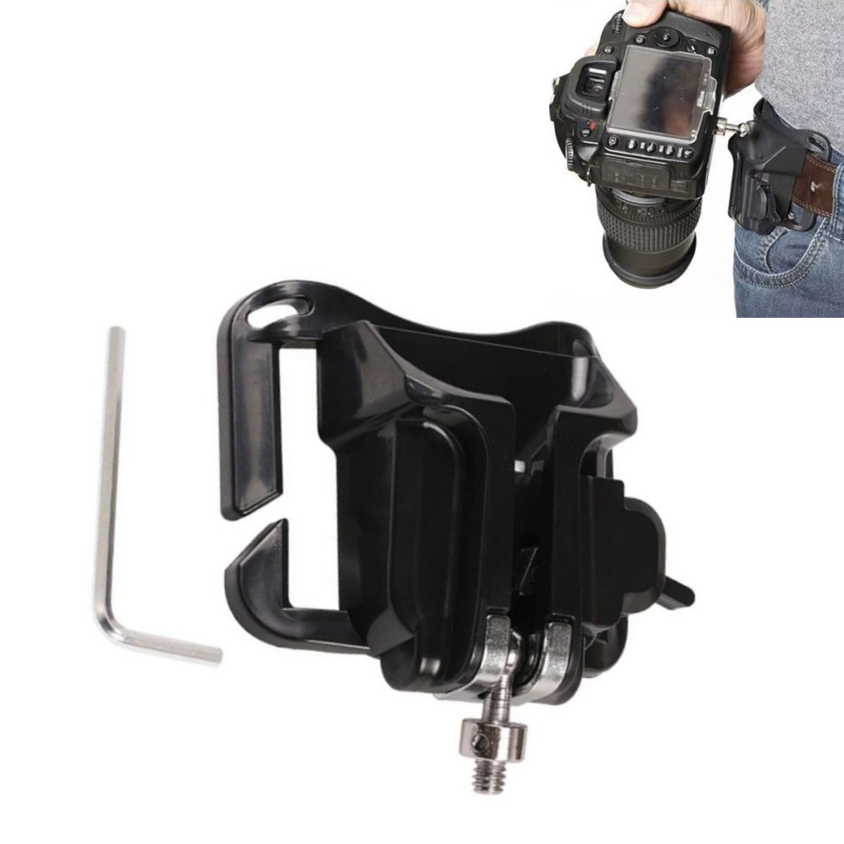 PHOTO MAX Quick Release DSLR Camera Belt Clip Mount, Universal Waist Buckle Adapter Holder for Canon, Nikon, Sony & More Cameras, Hands-Free Carrying