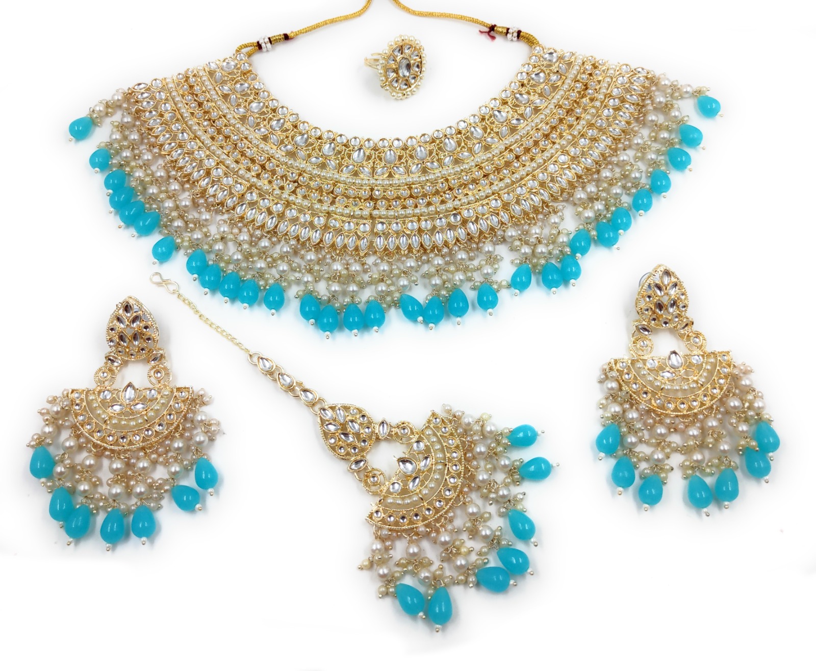Kundan Bridal Set (BRIDAL COMBO 21 SKY BLUE) Knight Angel Jewels