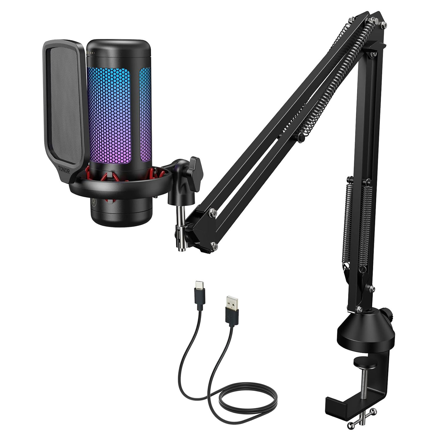 PHOTOMAX Plug & Play Condenser Microphone Kit with Boom Arm | 3.5 mm No Latency Monitoring, Volume Control & Mute Button| for Conference, Gaming, Podcasting (USB Microphone mic)