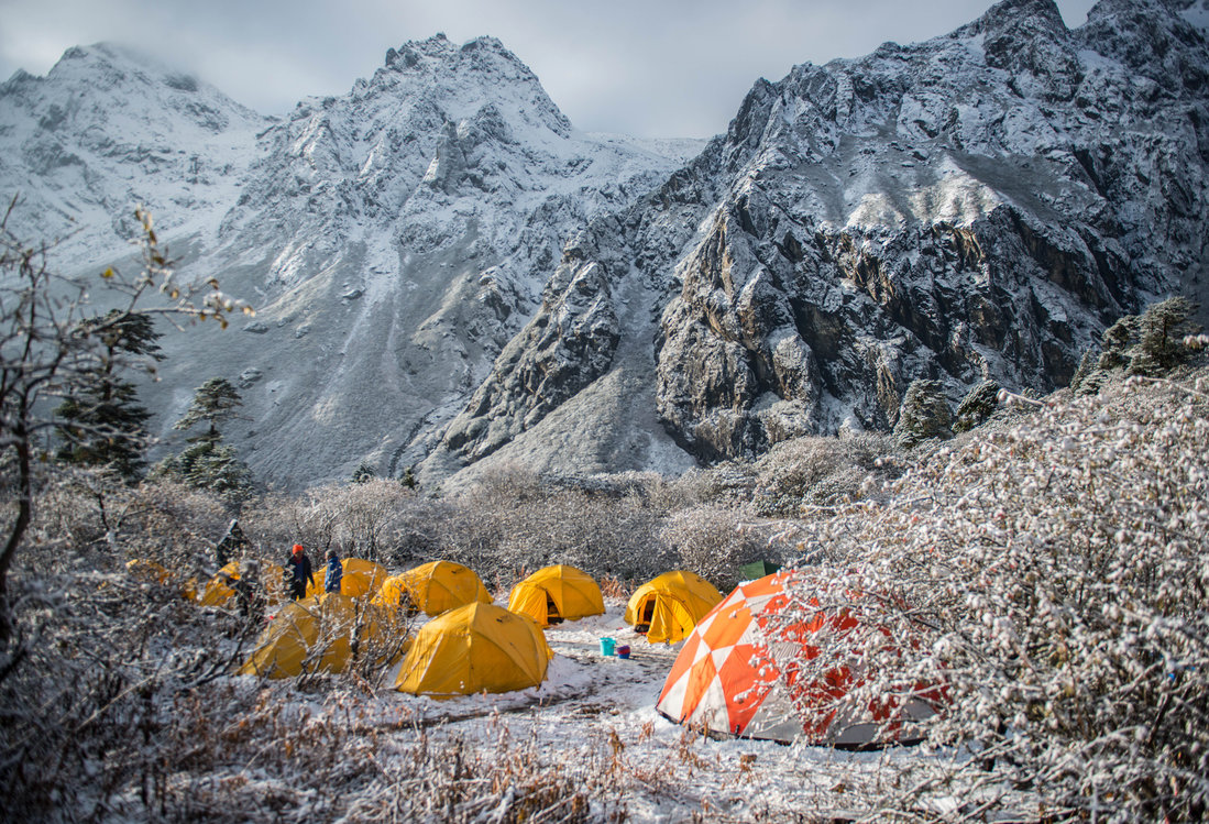 Description: high mountain camp in the Himalayas