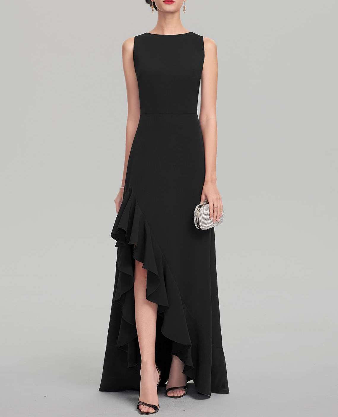 Buy Black | A-Line Scoop Neck Asymmetrical | Evening Dress