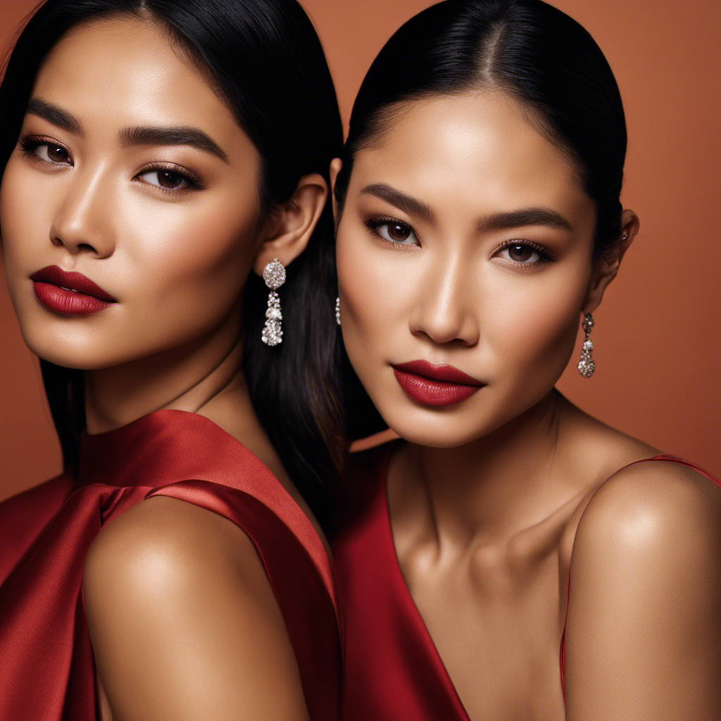 Two elegant Filipina women wearing red lip matte makeup. Beautifilipina Airy Matte lasts all evening on their lips.