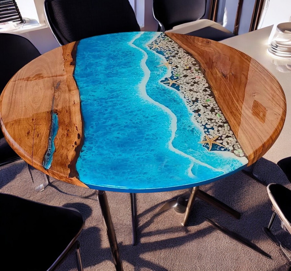 Ocean wave epoxy table tops