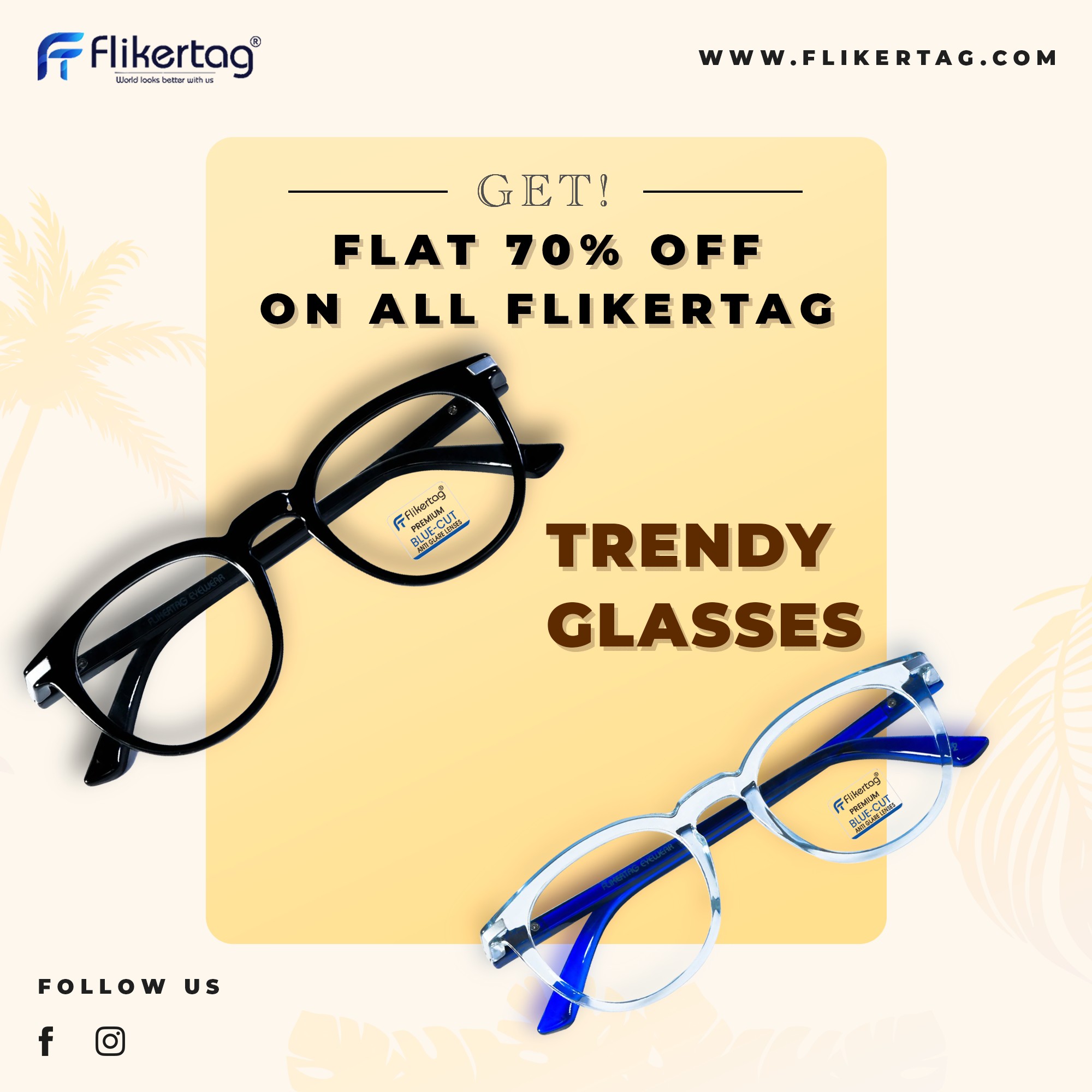 Flat 70% Off On All Flikertag Trendy Glasses