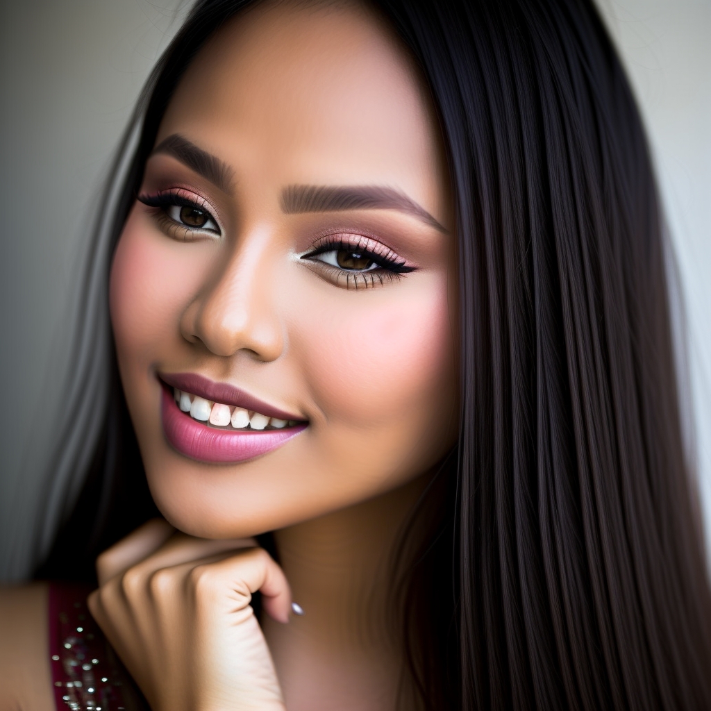 Beautiful Filipino woman model posing to show off her lipstick from Beautifilipina.