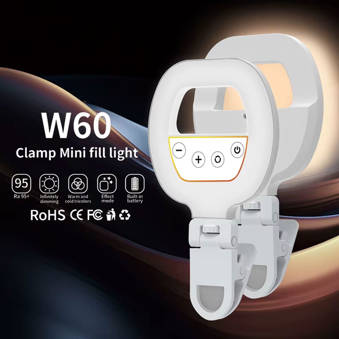 RGB W60 Mini PHOTOMAX Selfie Ring Light with Clip Portable LED Fill Light for Phone, Laptop & Camera, 3 Light Modes + RGB Effect, USB Rechargeable for Makeup, Live, Video & Photography