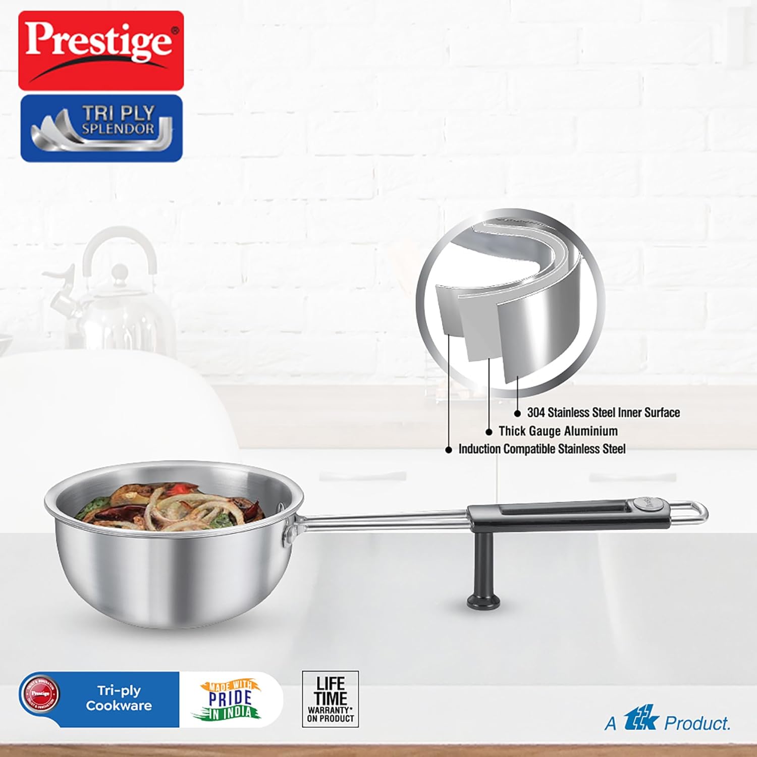 Prestige Tri-ply Splendor Tadka Pan 13 cm 550ml