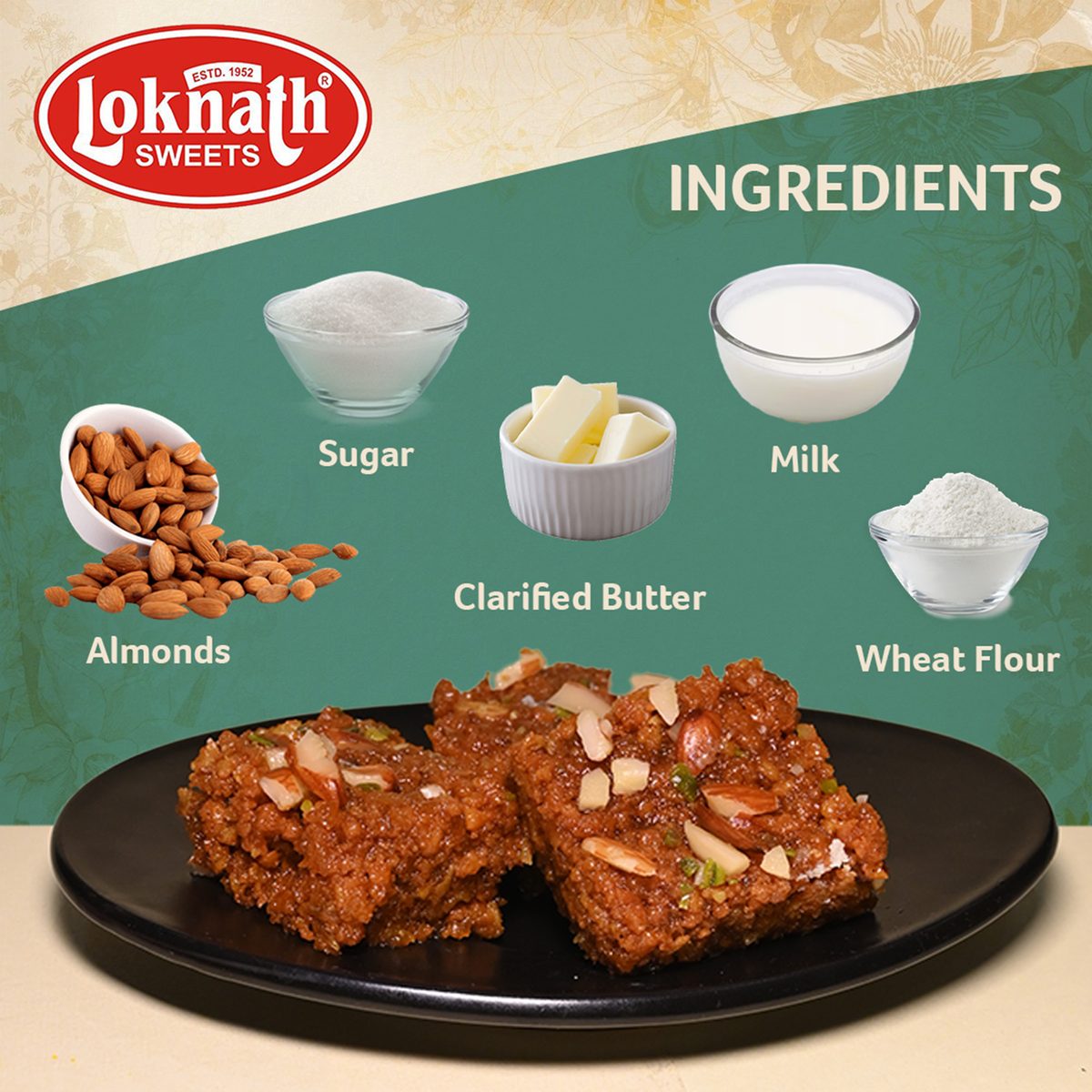 Loknath Dryfruit Dhodha Burfi made with milk, desi ghee and almonds