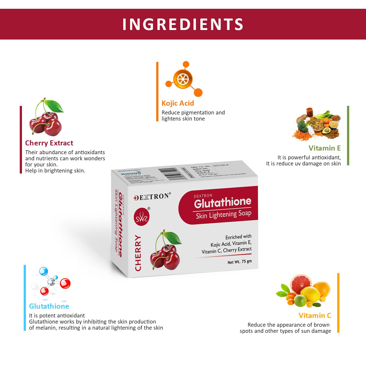 Glutathione Skin Lightening Cherry Soap 75gm