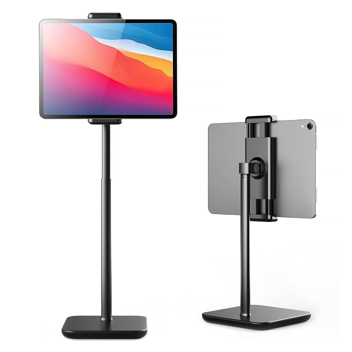 PHOTOMAX Height Adjustable Tablet Desk Stand, 360° Rotating Aluminum Holder with Large Panel for iPad Pro/Air/Mini, iPhone, Samsung & Kindle (4.7"–13")