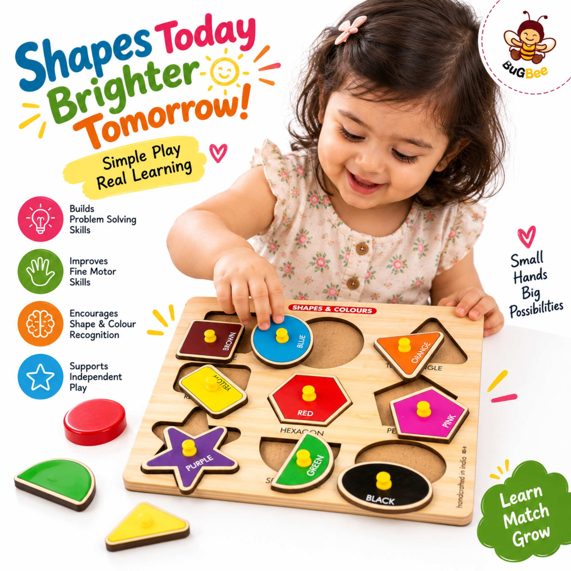 Toddler using a wooden shape and colour matching puzzle for Montessori-style learning