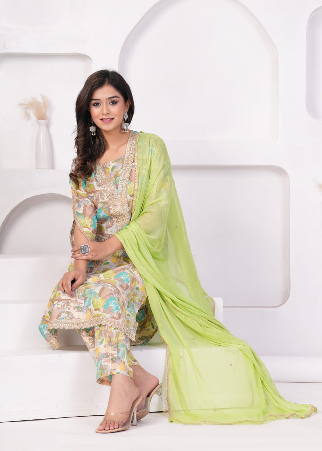 Green Chanderi Pakistani Suit 