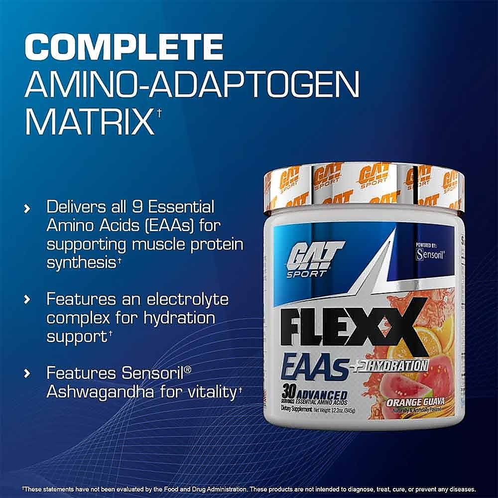 GAT Sport Flexx EAAs + Hydration, 345gm, 30 Servings - EAA Supplements -  Workout Essentials - Sports Nutrition