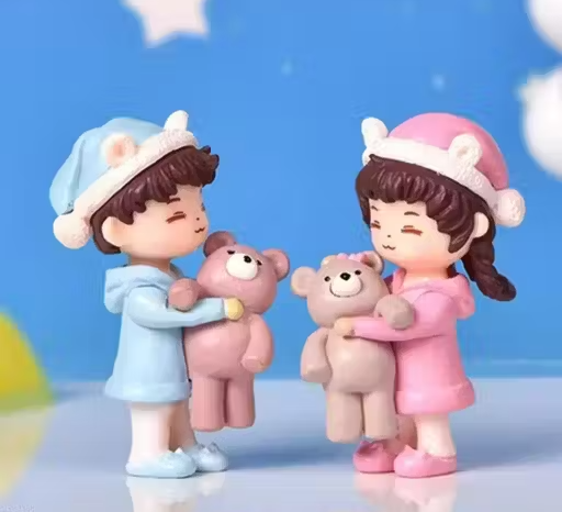 Couple Hugging Teddy Miniatures | 1 Couple = 2Pc | Height 2.5 Inches | Miniature Toys, Cake Toppers, Small figuine, Valentine Couple, Gift, Home Decor, Garden Decor