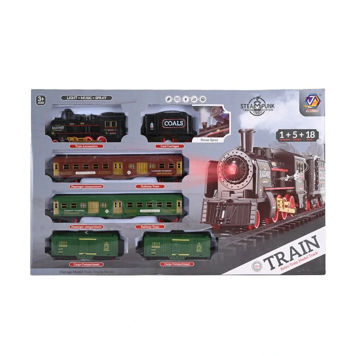 FENFA HO Scale 1:87 Steam Train Set – Retro Railroad Locomotive With Sound & Light, Black, Pre-Built