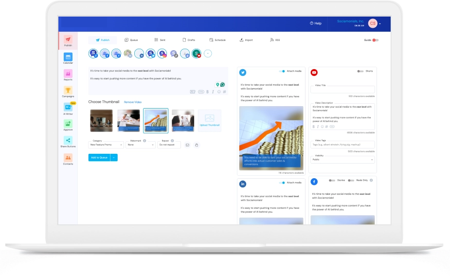 Social media workspace with modern bright professional setup