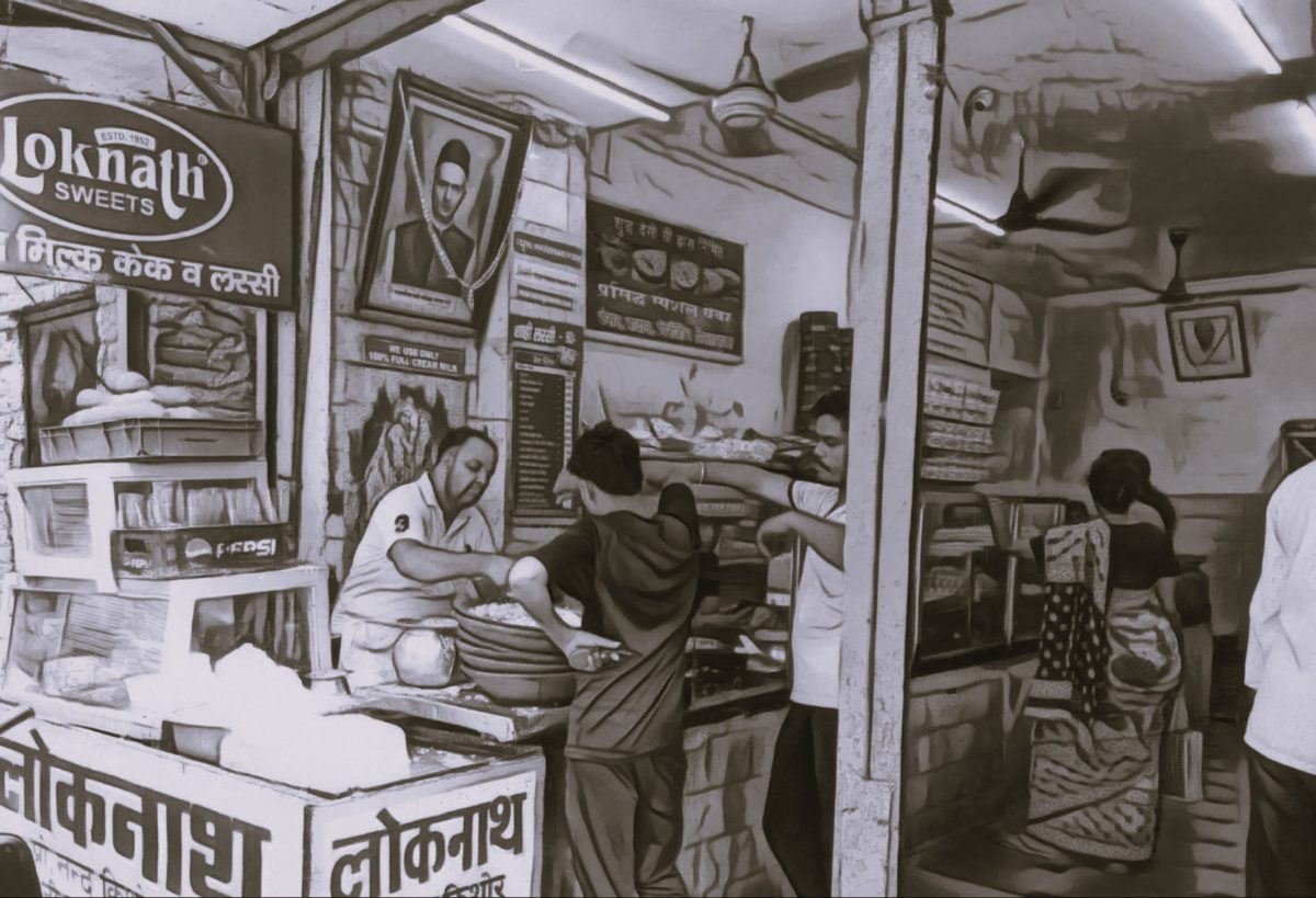 Loknath Sweets shop counter in Gali Loknath, Ghantaghar, Ghaziabad