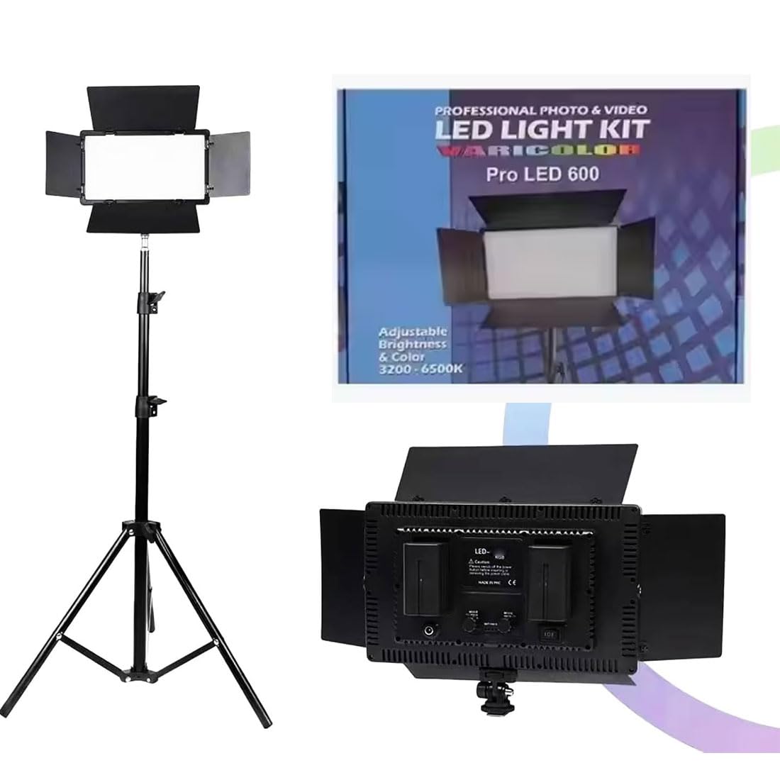 PHOTOMAX Professional Rechargeable Pro LED 600 50W Panel Light Photography, Studio Light 3200-5600K with Tripod Stand for Video Recording/Content Creation/Game Live Streaming Zoom