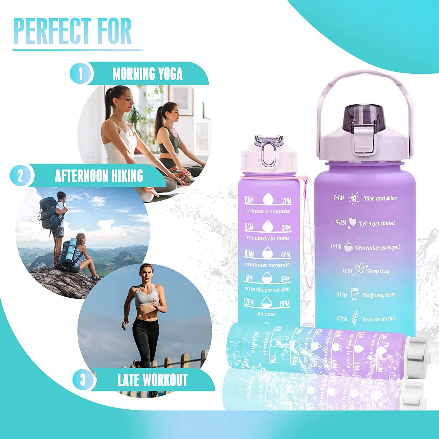 Motivational Water Bottle Set 3 Pcs with Motivational Time Marker