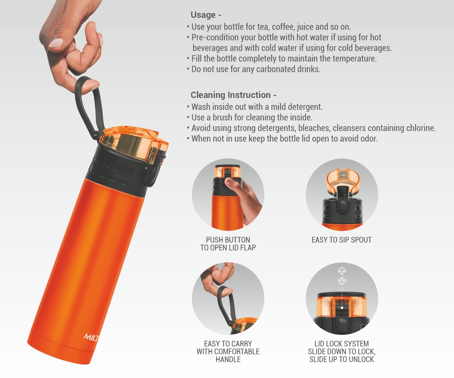 Milton Atlantis 900 Thermosteel Water Bottle Cap Kitchen