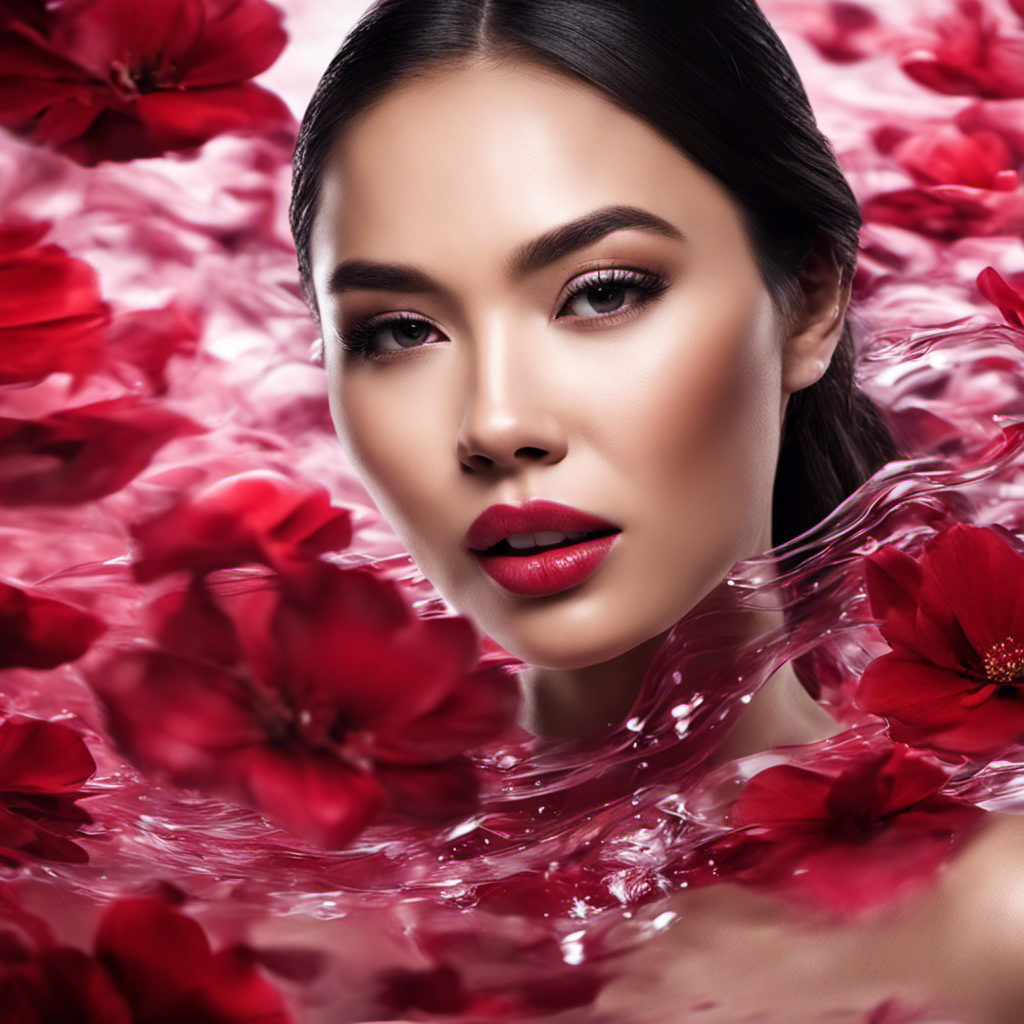 Beautiful Filipina model from Beautifilipina bathes in a pool of flower petals and lip gel.