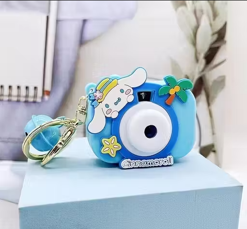 Cartoon Camera Keychain with Projection Effect, Purple, Decorative Key Ring