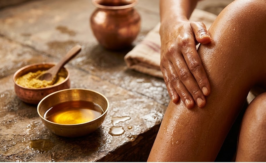 Warm oil in a spa setting