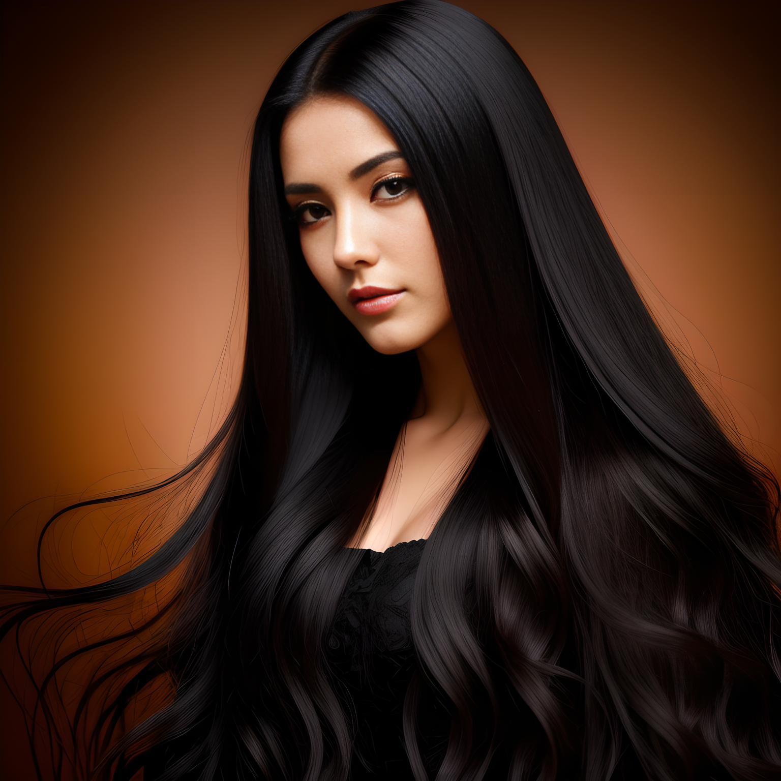 Headshot of a Beautifilipina model Filipino woman with healthy long black hair