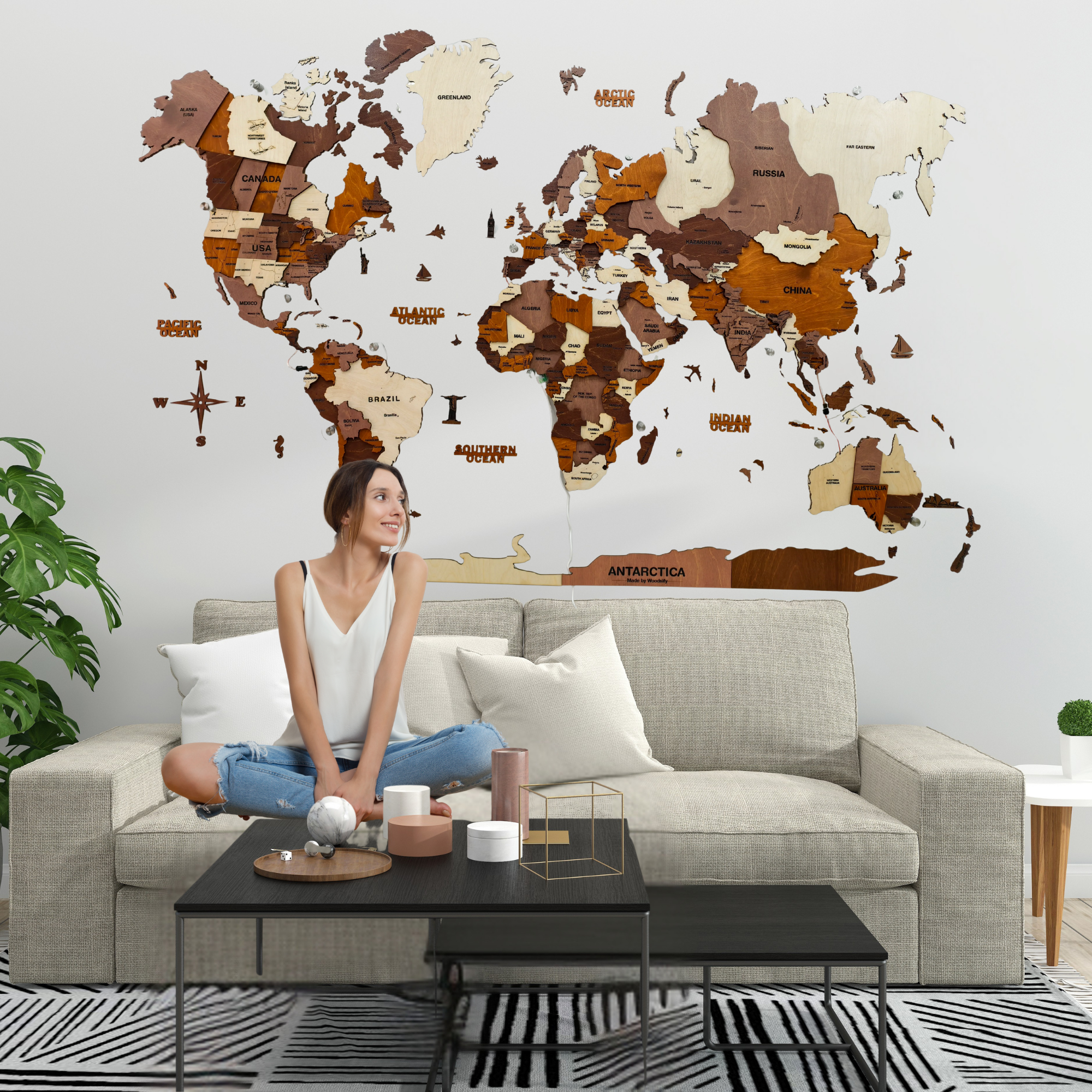3d wooden world map