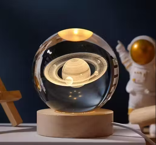 Glass Lamp 3D Ball Astronomy Night Lamp with Base for Living Room Ornament Solar System Fantasy Decoration LED Colorful Lighting Touch Base Moon Light (planet)
