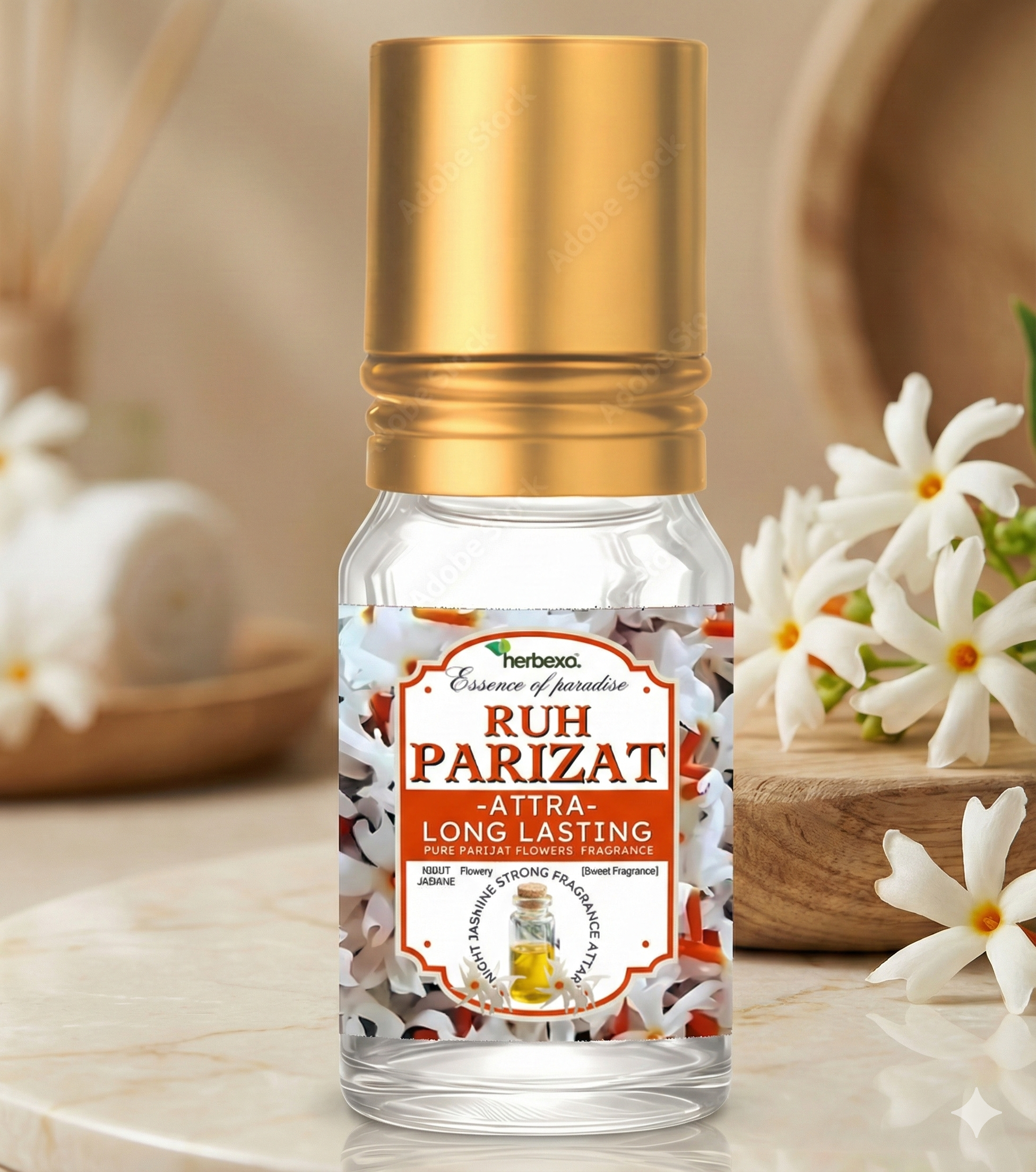 Herbexo Ruh Parijat Attar 6ml | Natural Night Jasmine Ittar Perfume Oil for Pooja & Spiritual Use | Long Lasting Alcohol-Free Harsingar Fragrance for Men & Women | Deep Aromatic Scent