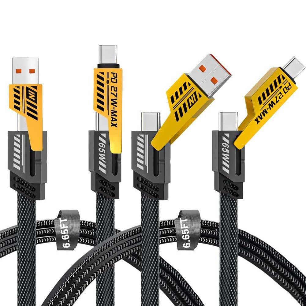PHOTOMAX 65W 4 in 1 Multi Function Braided Fast Charging Cable with Lighting to USB-C, Type C-C, Lighting to USB, Military Grade Durability, Compatible for iPhone, Samsung, Oneplus Series & More