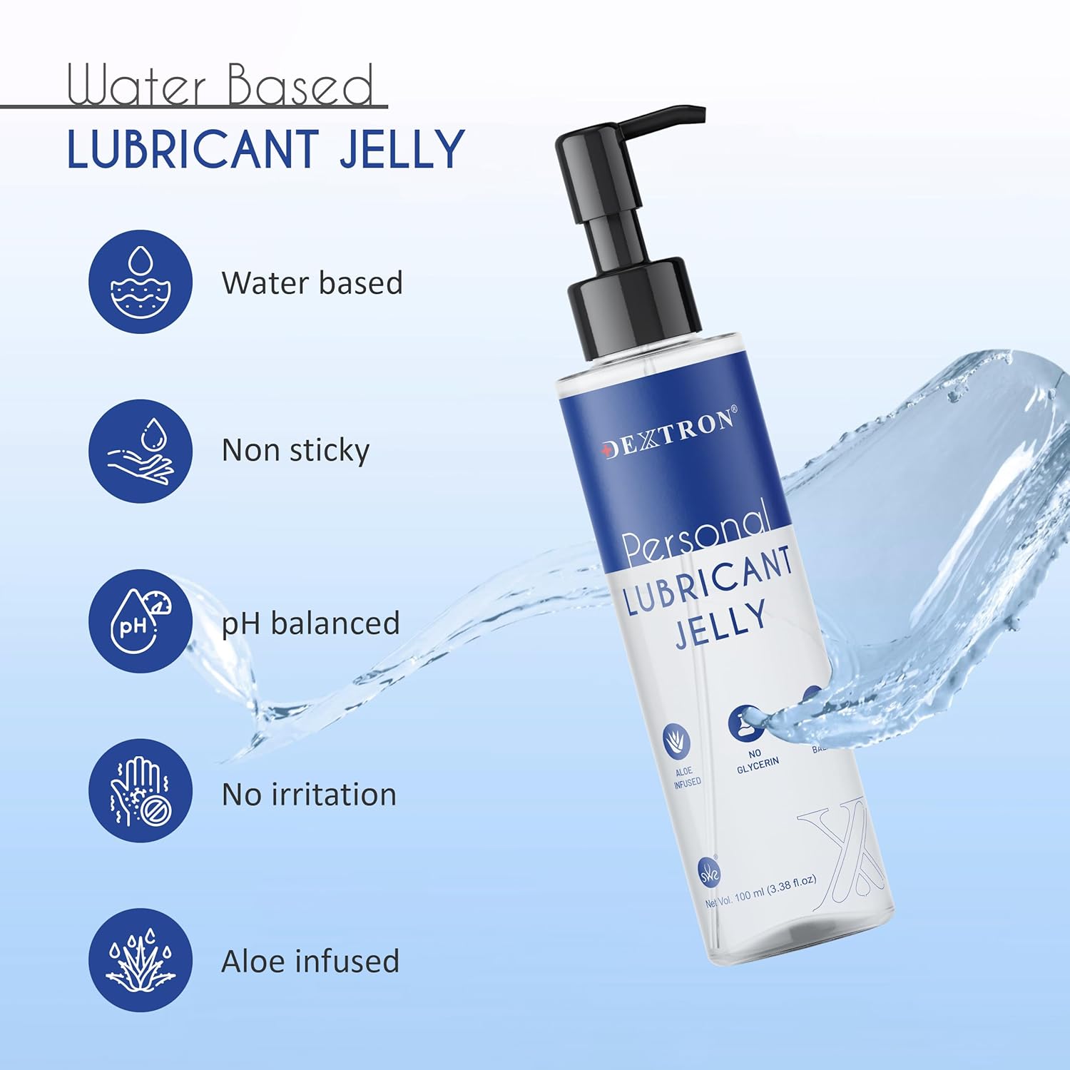Dextron Intimate Bliss Water-Based Lubricant – Aloe-Infused, pH Balanced, Glycerin-Free Lube for Sensitive Skin, Condoms & Adult Toys