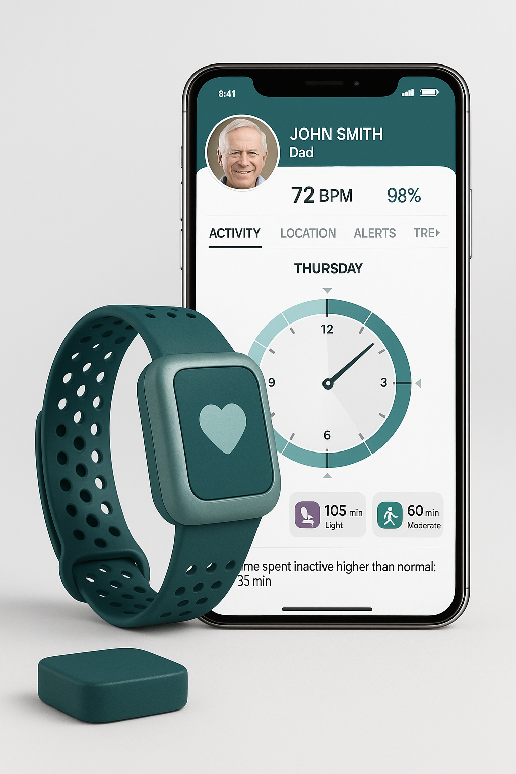 Elderly person wearing CareMP wristband