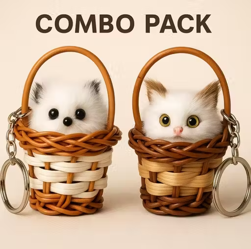 Cute Fluffy Puppy Keychain for Women – Adorable Basket Design