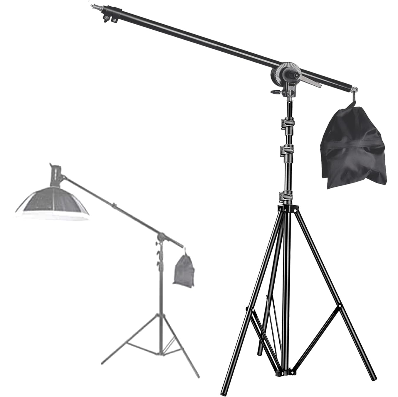 PHOTOMAX Boom Arm Holder for Photography Lights with Bag 33 Tall Lighting Reflector Arm Stand Grip Swivel Head Clamp Holder Bracket Adapter (Arm Boom with 9ft Stand)