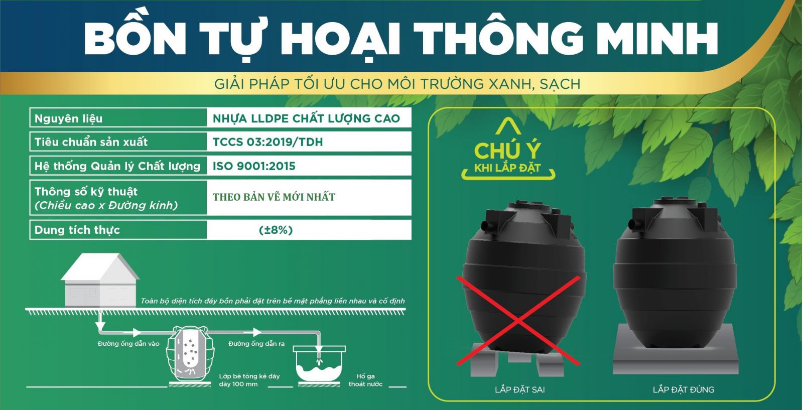 Bồn tự hoại Đại Thành 2200L Ngang tại Đà Nẵng