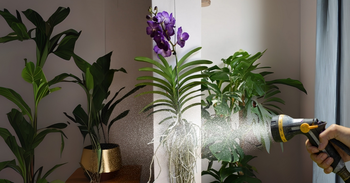 Watering vanda orchids