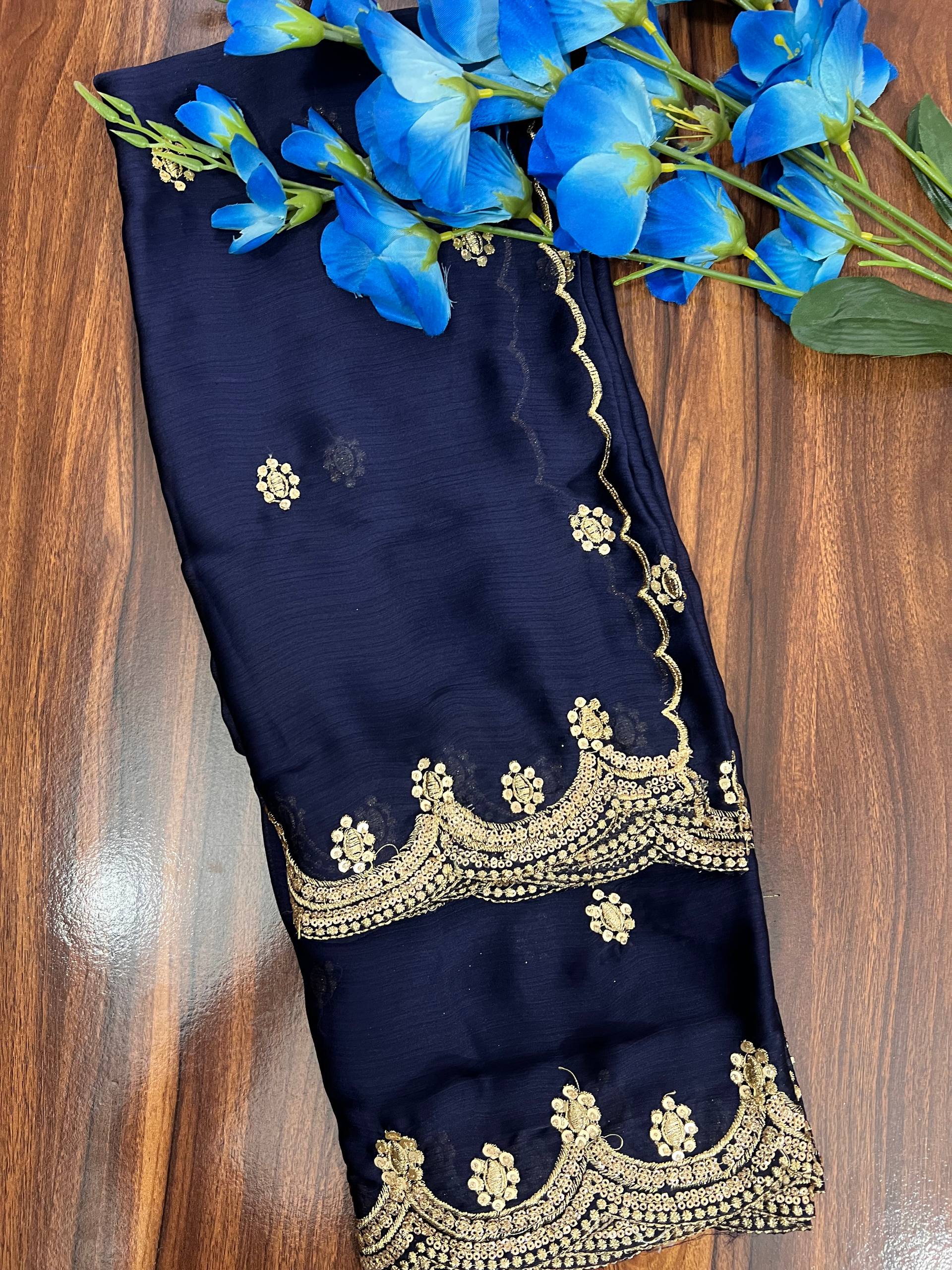 Contemporary Navy & White Printed Chiffon Dupatta with Bold Yellow Trim main image 1