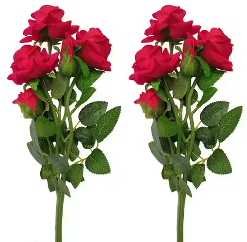 Artificial Rose Flower Bunch for Home Decoration Office Decor, Home Living Room Corner Table Top Bedroom Wedding Party Events Decoration (Red) (PACK OF- 2)