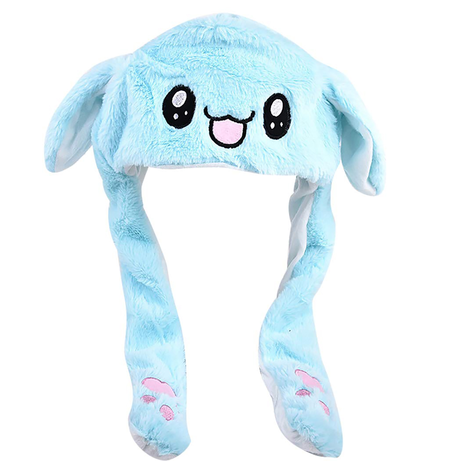 Neon Rabbit Cap Plush Rabbit Moving Ear Funny LED Glowing Headwear Bunny Cap, Blue