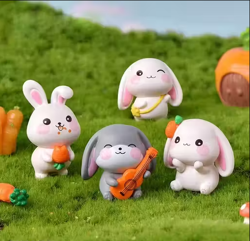 Set of 4 Cute Bunny Miniature Figurines for Home Decoration, Small Resin Rabbit Showpiece for Garden Pot Unique Gift for Girls,  ( 4 Piece Set )