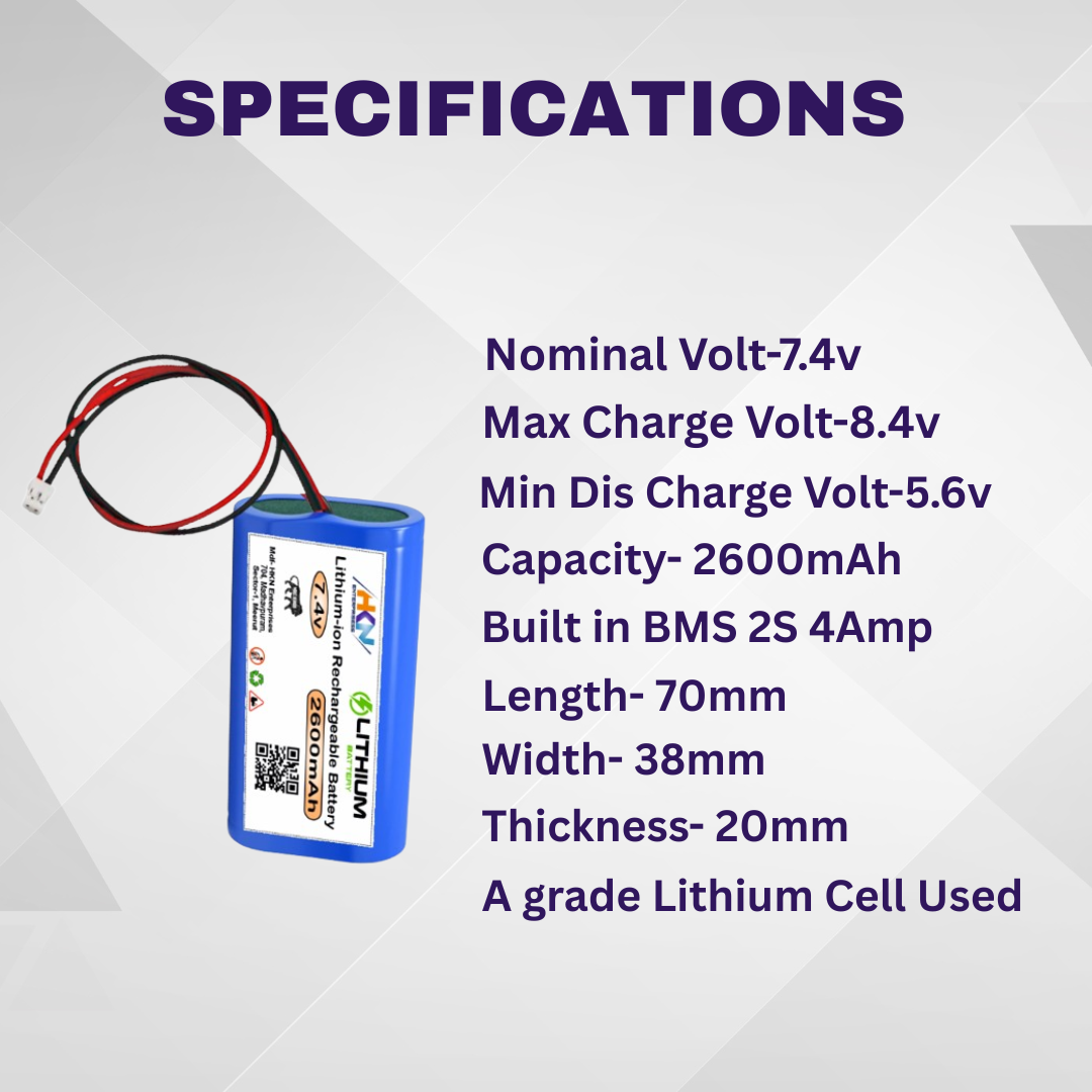 7.4V 2600Mah Li-Ion 18650 Battery Pack for DIY Projects