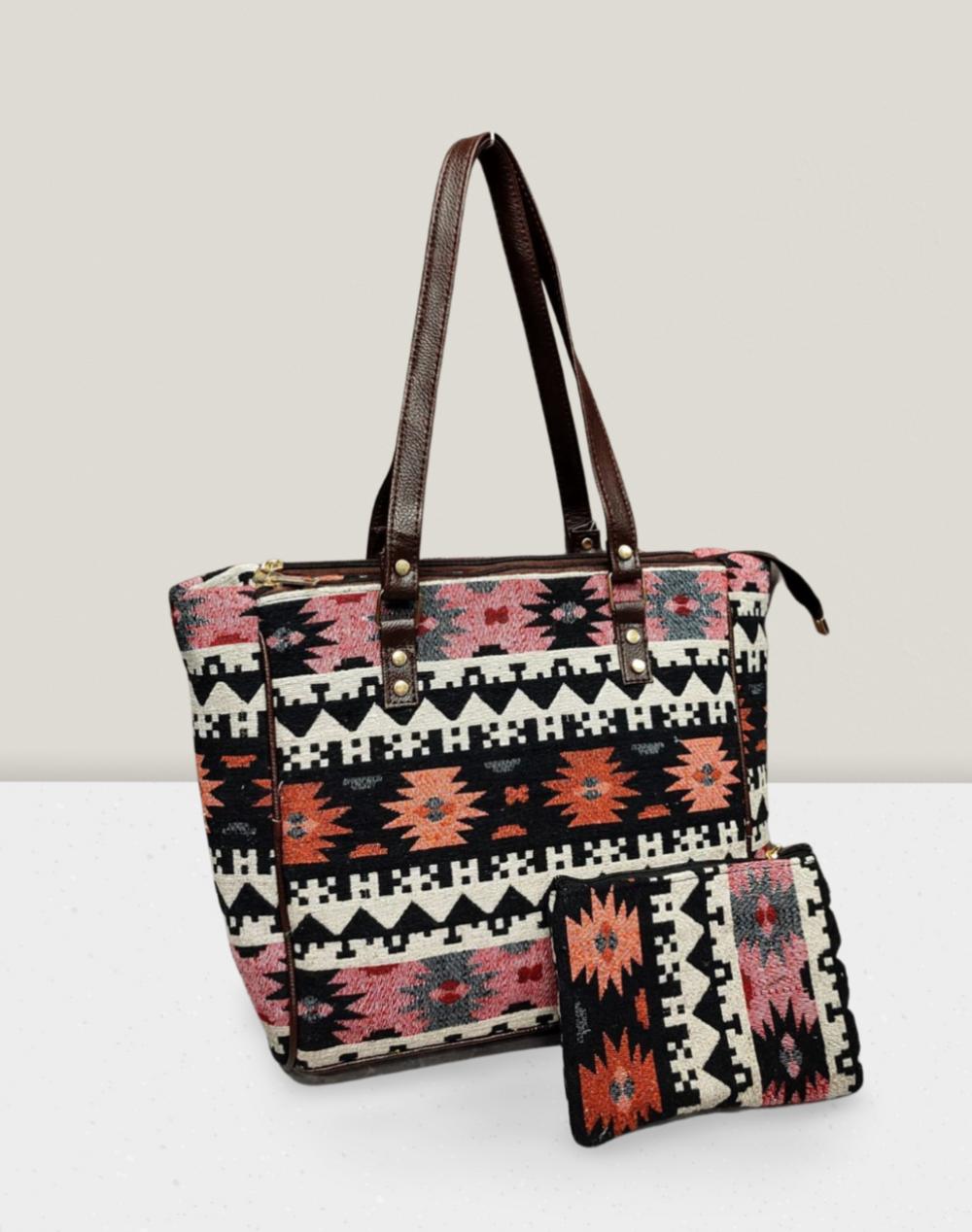 Jacquard 3 Partition Tote With Pouch