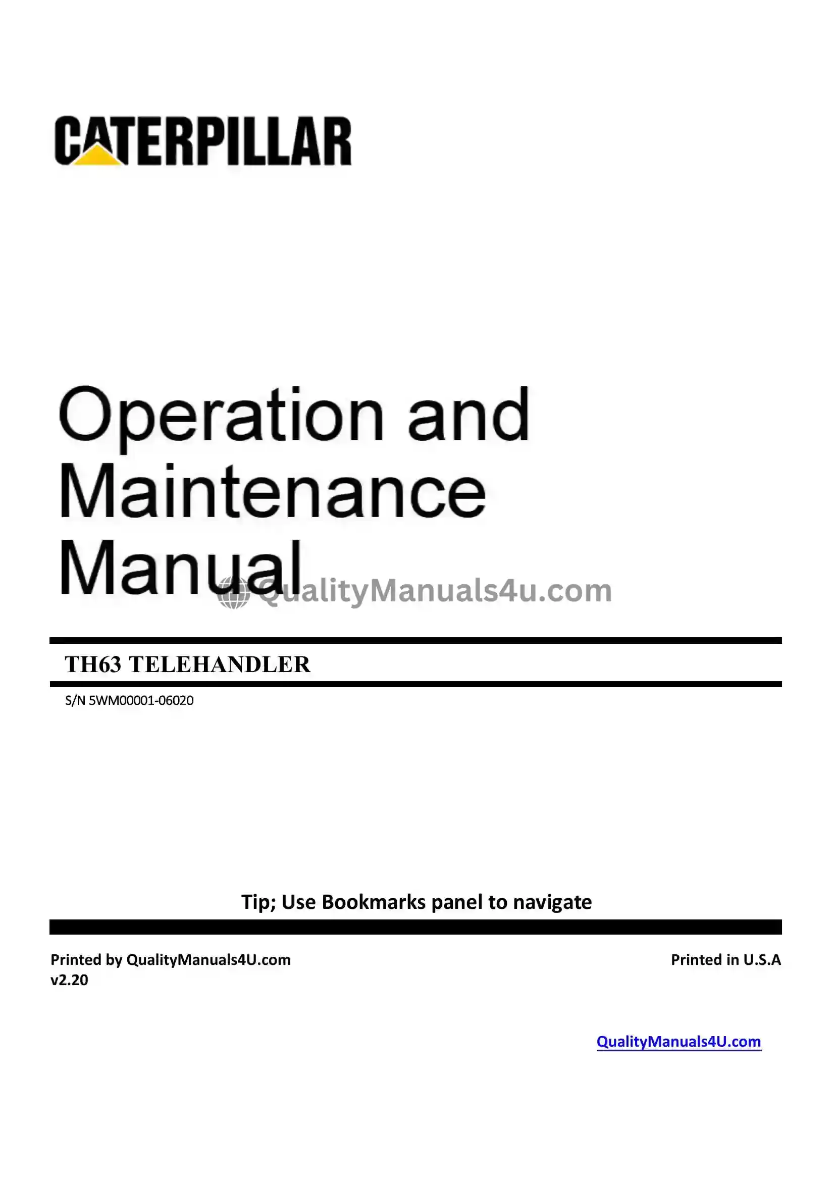 Caterpillar Th63 Telehandler Operation Manual Download